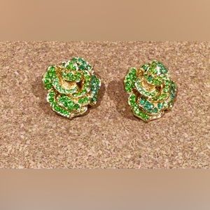 Citrine green pave rhinestones clip on earrings